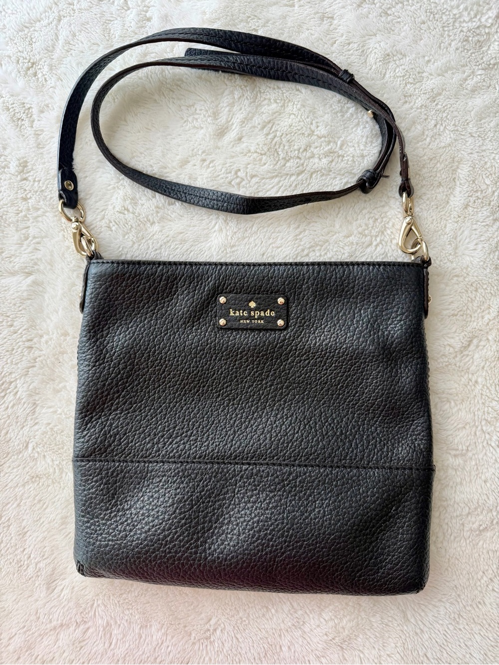 kate spade Black Pebbled Leather Crossbody with Gold Hardware